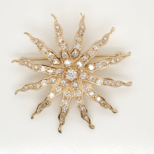 Vintage 14Kt Gold And Diamond Starburst Brooch/Pendant