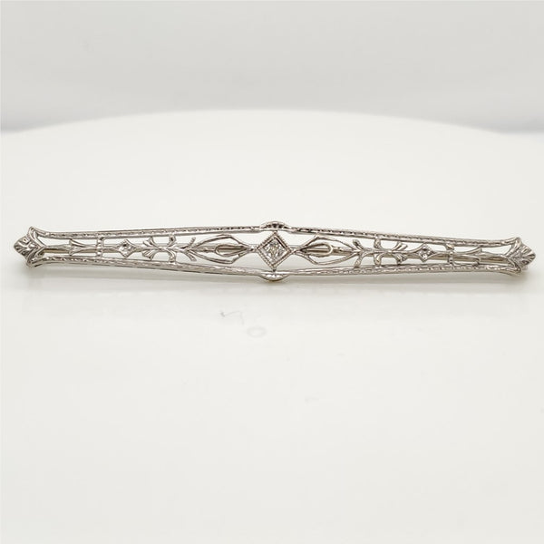 Art Deco 10kt White Gold Filigree Diamond Brooch