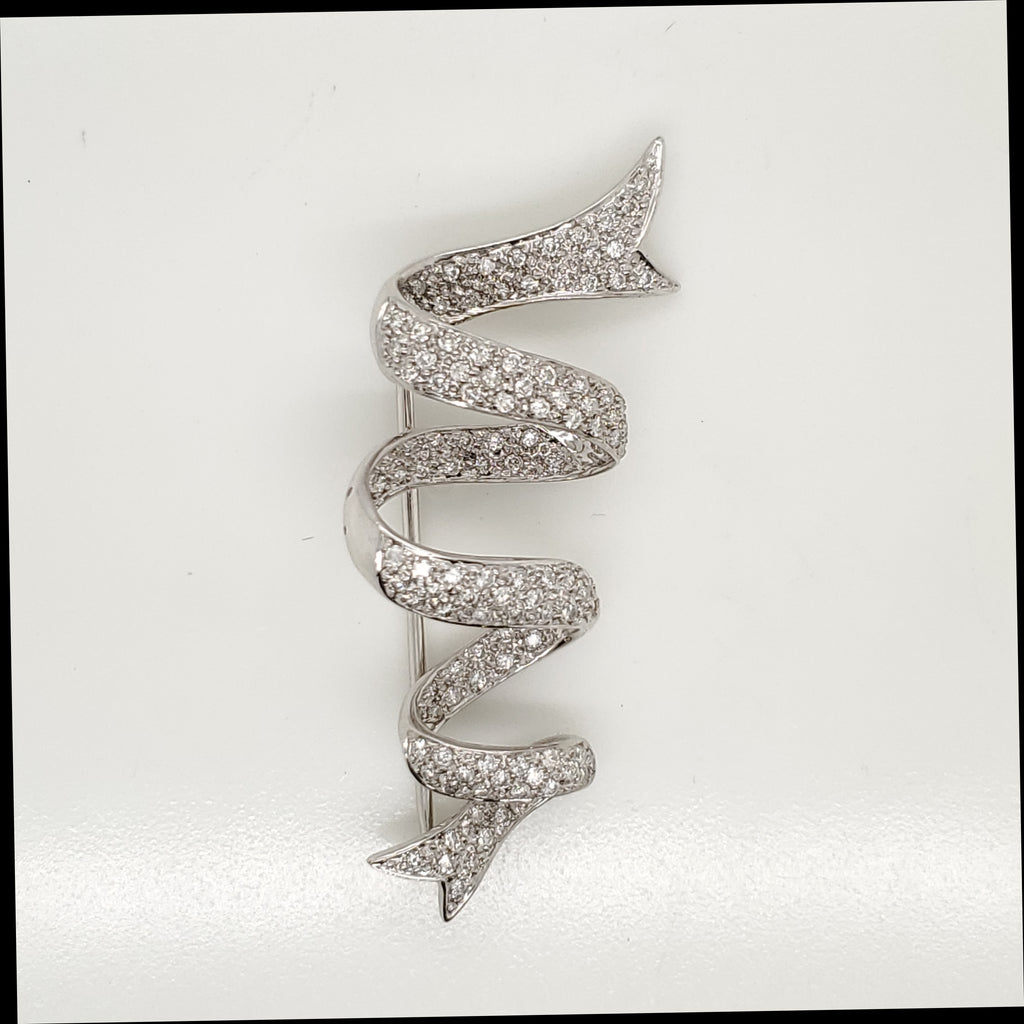 14kt white Gold Spiral Design Diamond Brooch