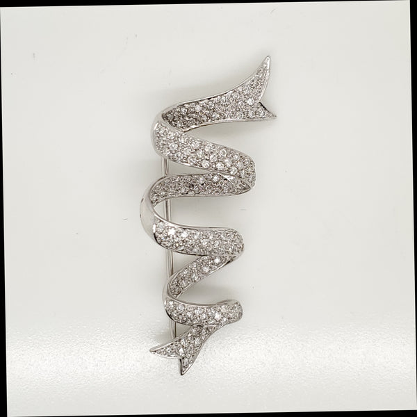 14kt white Gold Spiral Design Diamond Brooch