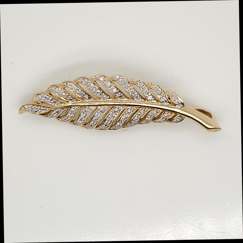 14kt Yellow Gold Diamond Feather Brooch