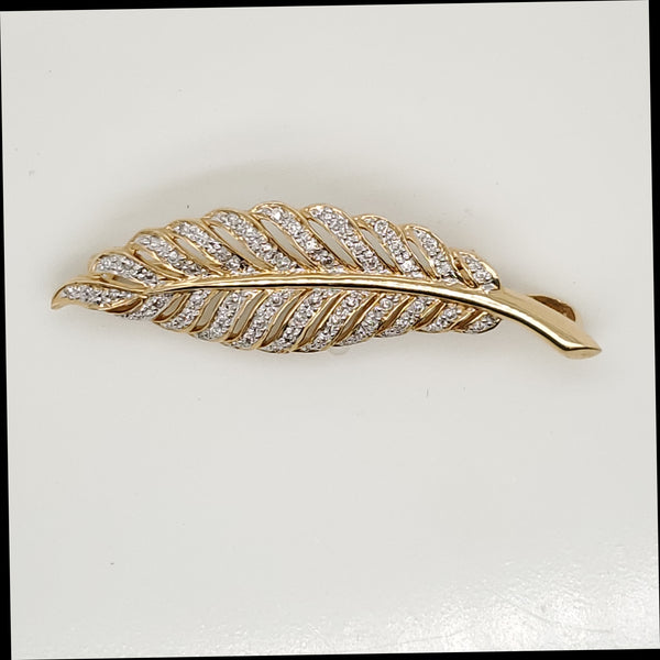 14kt Yellow Gold Diamond Feather Brooch