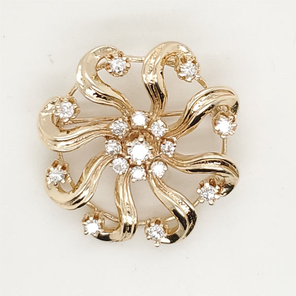 Vintage 14kt Yellow Gold and Diamond Sunburst Brooch Pendant
