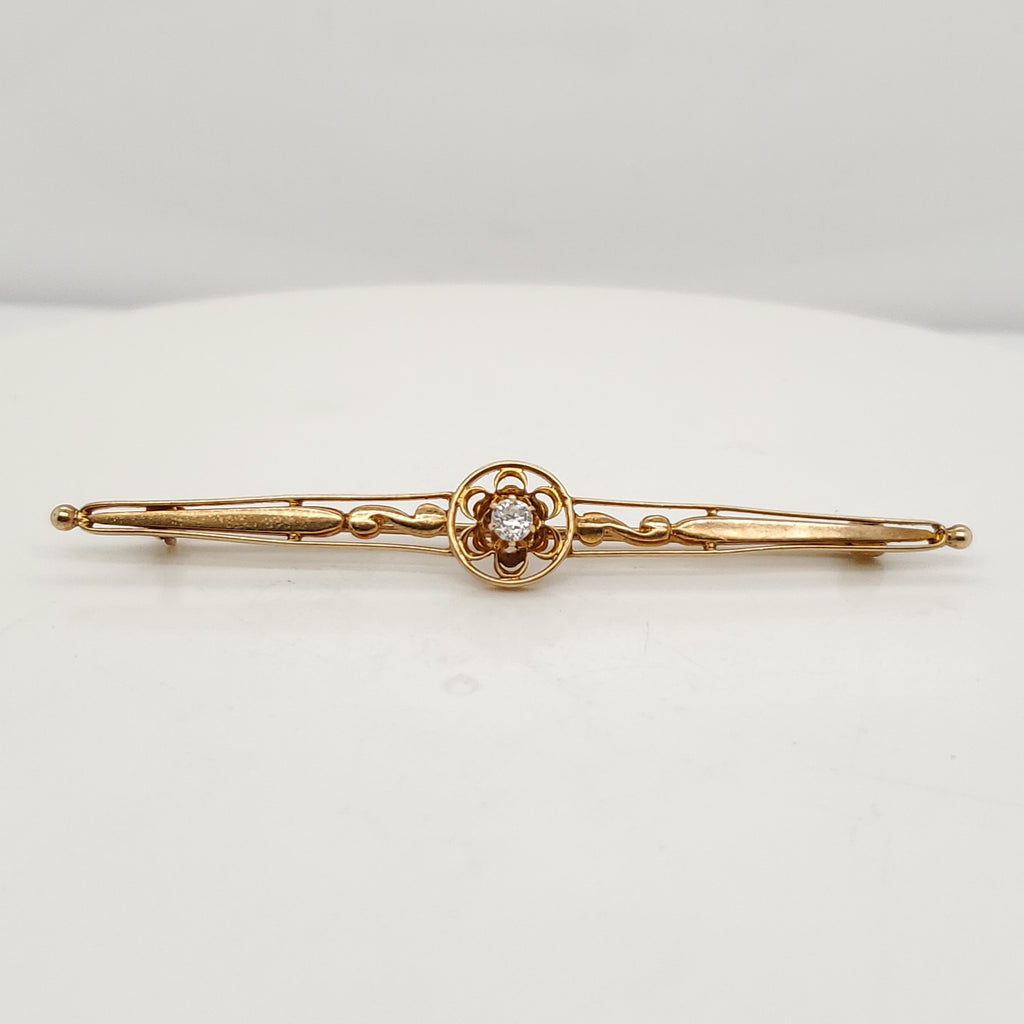 Victorian 14kt Yellow Gold Diamond Brooch