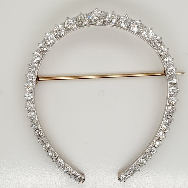 Antique Victorian Platinum On Yellow Gold Mine Cut Diamond Horseshoe Brooch