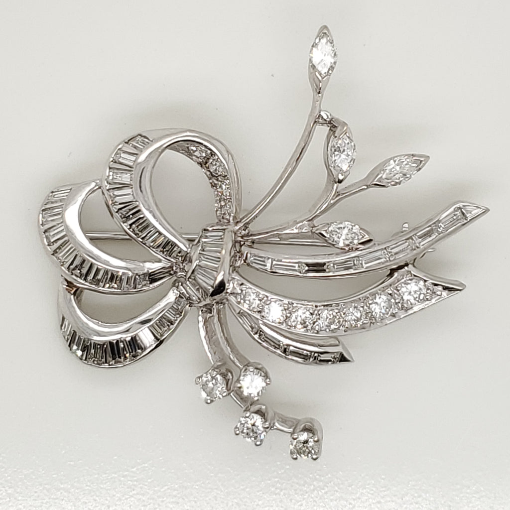 Vintage Mid-Century Platinum and Diamond Brooch