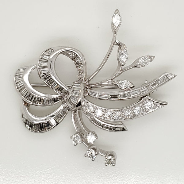 Vintage Mid-Century Platinum and Diamond Brooch