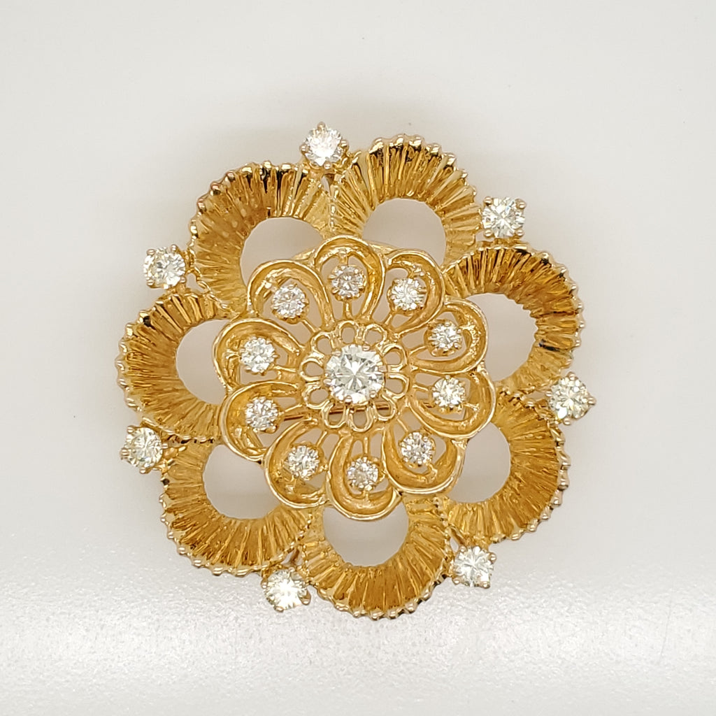 Vintage 14kt Yellow Gold and Diamond Brooch Pendant