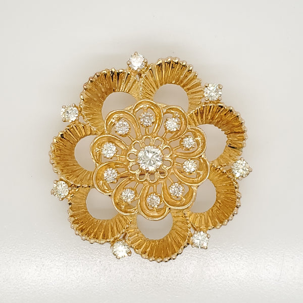 Vintage 14kt Yellow Gold and Diamond Brooch Pendant