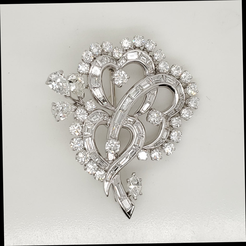 Vintage Mid-Century Platinum and Diamond Brooch