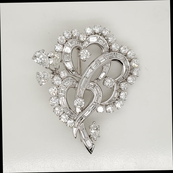 Vintage Mid-Century Platinum and Diamond Brooch