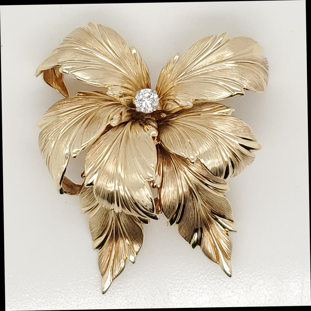 Vintage 14kt Yellow Gold and Diamond Brooch
