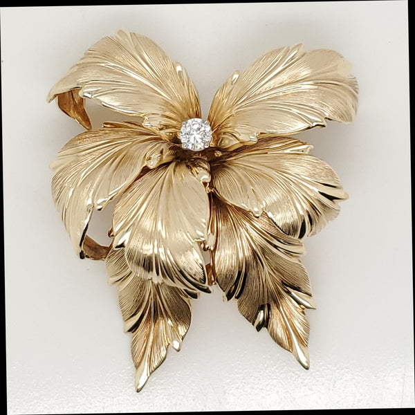 Vintage 14kt Yellow Gold and Diamond Brooch