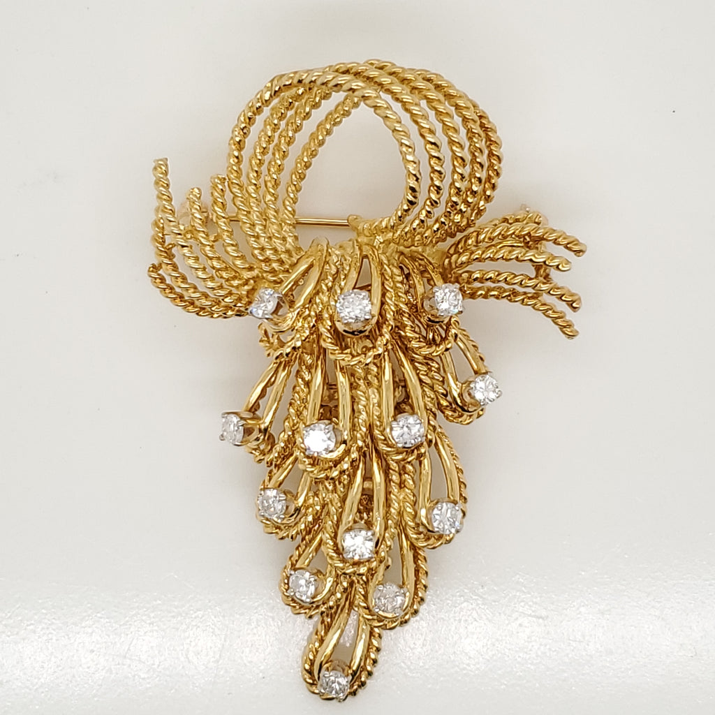 Vintage 18kt Yellow Gold and Diamond Articulated Brooch