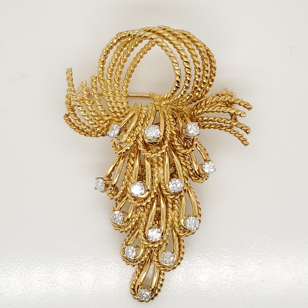 Vintage 18kt Yellow Gold and Diamond Articulated Brooch