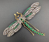 18K Yellow Gold Dragonfly Brooch with Diamonds, Emeralds, and Sapphires