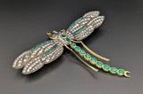 18K Yellow Gold Dragonfly Brooch with Diamonds, Emeralds, and Sapphires