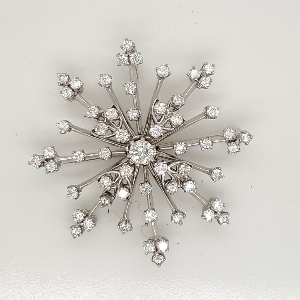 Vintage 14kt White Gold Diamond Snowflake Brooch Pendant