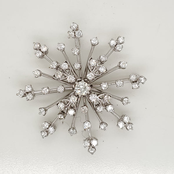 Vintage 14kt White Gold Diamond Snowflake Brooch Pendant