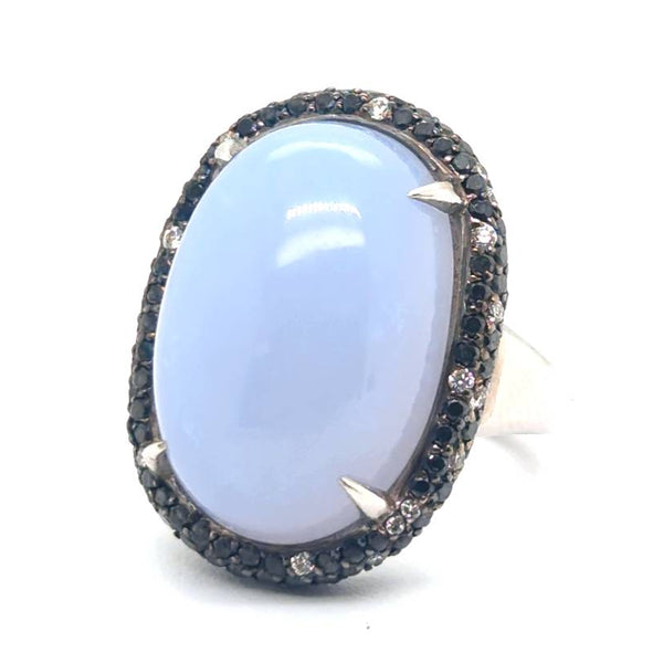 Blue Chalcedony & Diamond  Ring