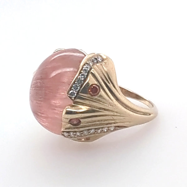 18Kt Yellow Gold Peach Tourmaline Ring With Peach And White Diamonds