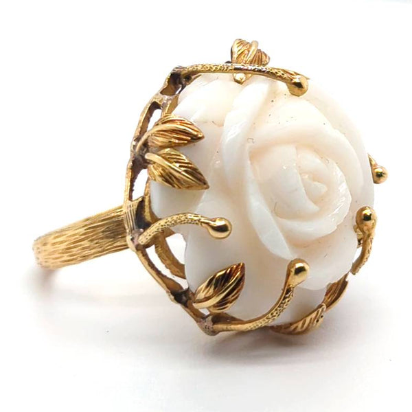 Vintage Carved Angel Skin Coral Ring