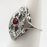 Art Deco diamond & ruby filigree ring