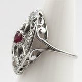 Art Deco diamond & ruby filigree ring