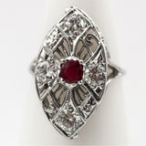 Art Deco diamond & ruby filigree ring