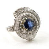 Rare 1940s-50s platinum, diamond & sapphire ring