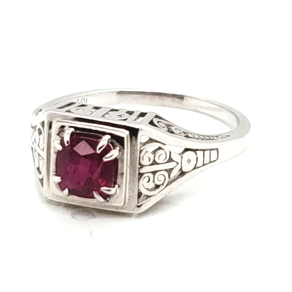 Art Deco Inspired Platinum Burmese Ruby Ring