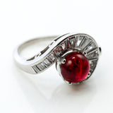 Vintage mid-century platinum Red Spinel and baguette cut diamond ring