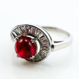 Vintage mid-century platinum Red Spinel and baguette cut diamond ring