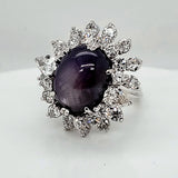 14kt White Gold Violet Star Sapphire & Diamond Ring