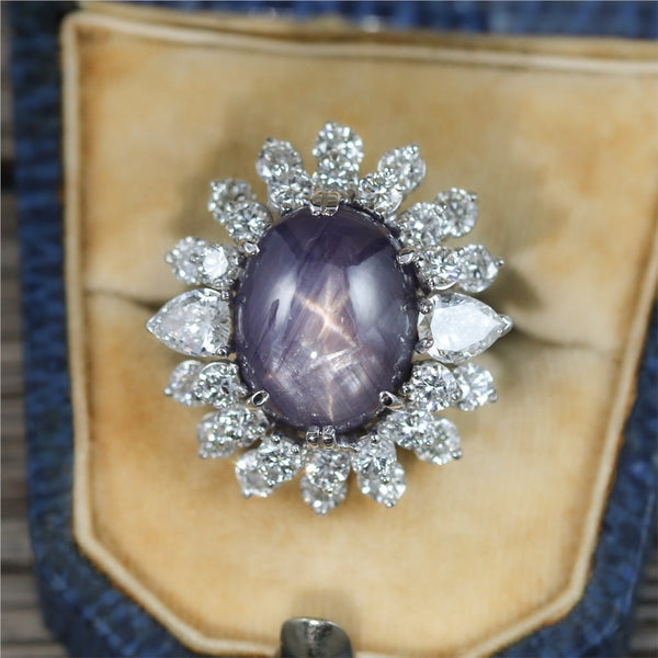 14kt White Gold Violet Star Sapphire & Diamond Ring