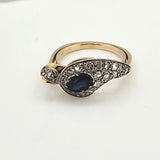 Vintage 18Kt Yellow Gold Sapphire And Diamond Snake Motif Ring