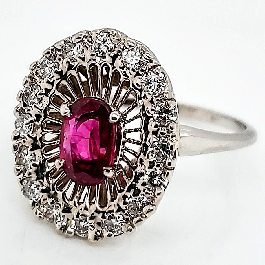 Vintage 14kt White Gold Ruby & Diamond Ring