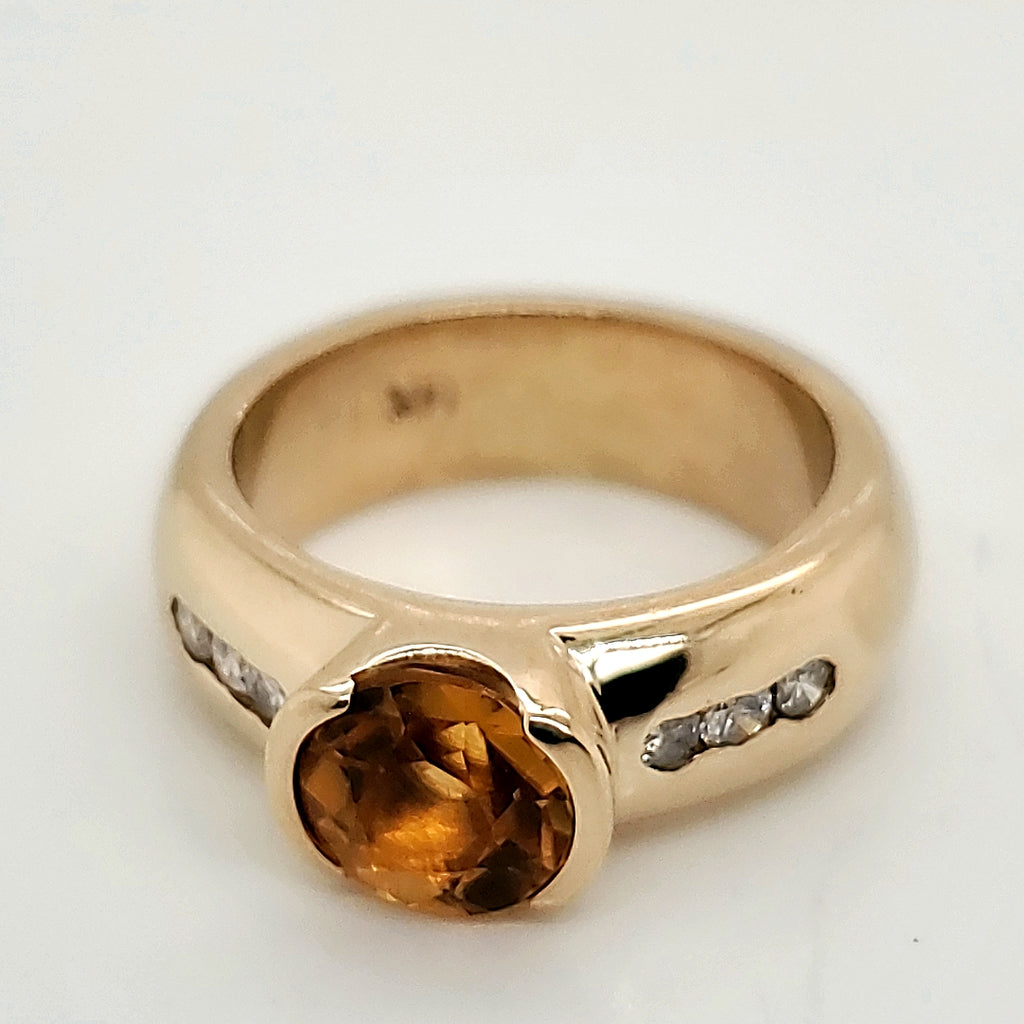 14kt Yellow Gold Citrine and Diamond Wide Ring