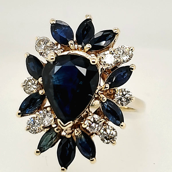 Large 14kt Yellow Gold Sapphire and Diamond Ring