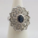 18kt White Gold Sapphire and Diamond Shield Shaped Ring