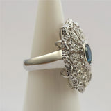 18kt White Gold Sapphire and Diamond Shield Shaped Ring