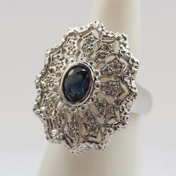 18kt White Gold Sapphire and Diamond Shield Shaped Ring