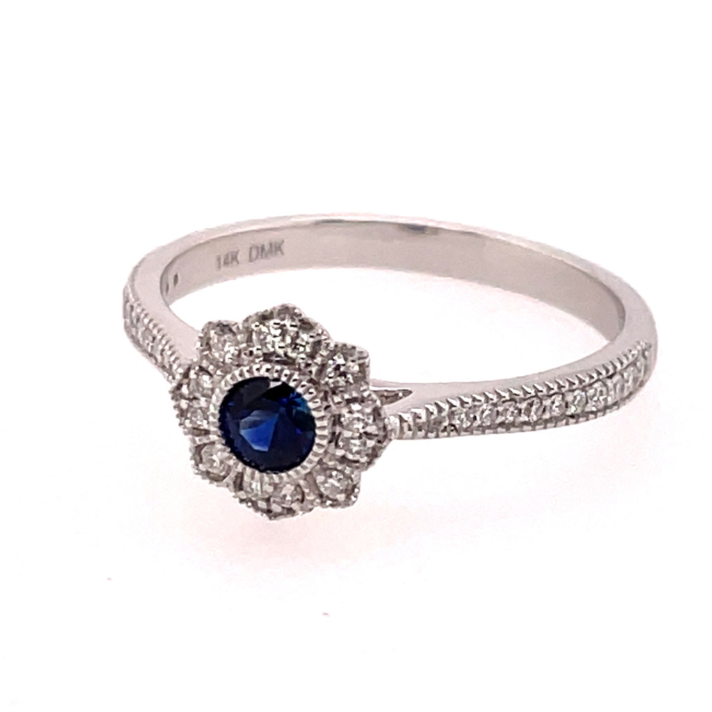 14Kt White Gold Sapphire And Diamond Ring