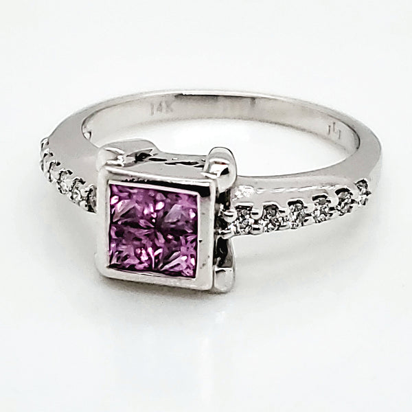 14Kt White Gold Pink Sapphire And Diamond Ring