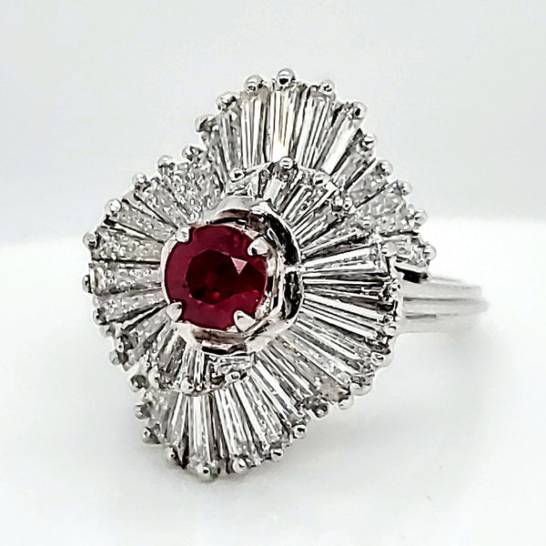 Ruby Platinum And Baguette Cut Diamond Ballerina Ring