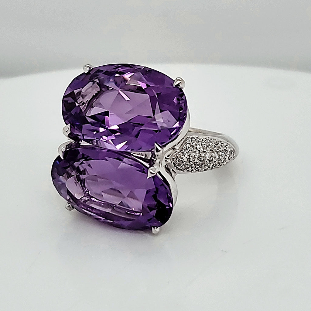 18kt White Gold Amethyst and Diamond Designer Ring By Designer Antonini