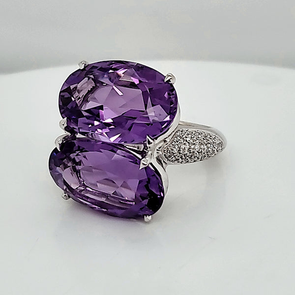 18kt White Gold Amethyst and Diamond Designer Ring By Designer Antonini