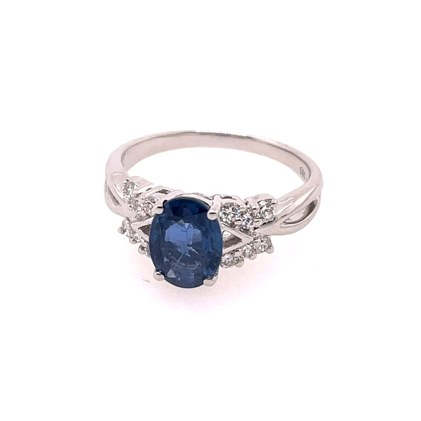 14kt White Gold Oval Sapphire And Diamond Ring