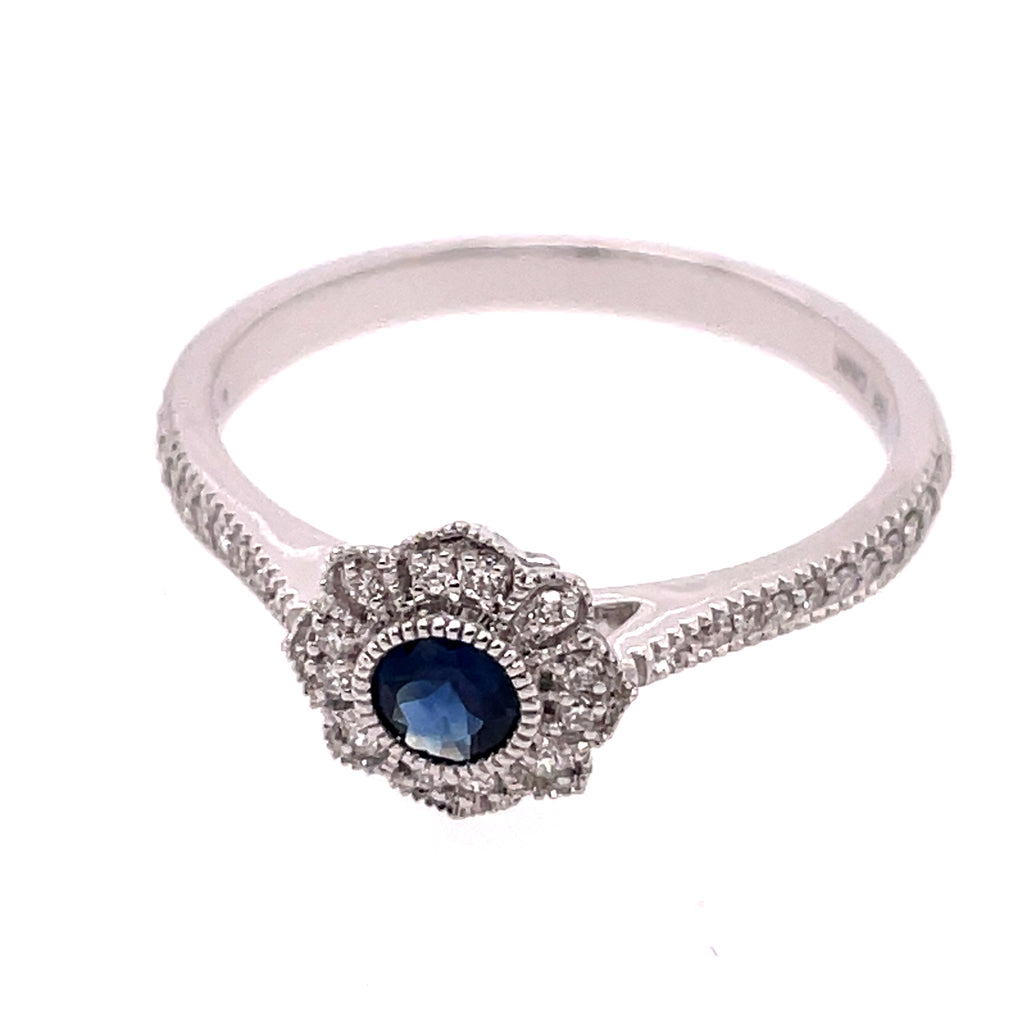 14kt White Gold Sapphire And Diamond Flora Ring