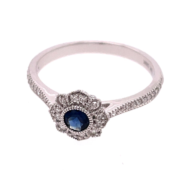 14kt White Gold Sapphire And Diamond Flora Ring
